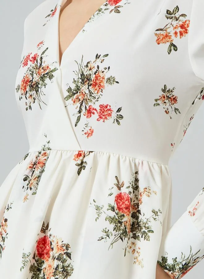 Take Two  Women Floral Printed V-Neck Long Sleeve Midi Dress for Women | Best Price UAE